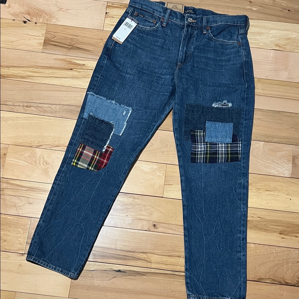 Polo Ralph Lauren Blue Patchwork Boyfriend Jeans-Roped Dyed